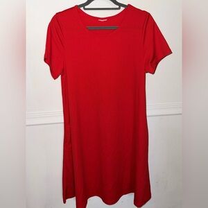 LULAROE (LLR-D0097) SIZE MEDIUM WOMENS SHORT-SLEEVE MIDI DRS w/ HIDDEN SIDE PKTS